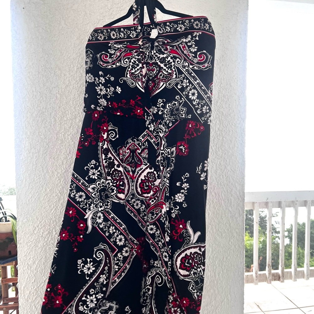 WHBM XL Black-Red Paisley Halter Dress